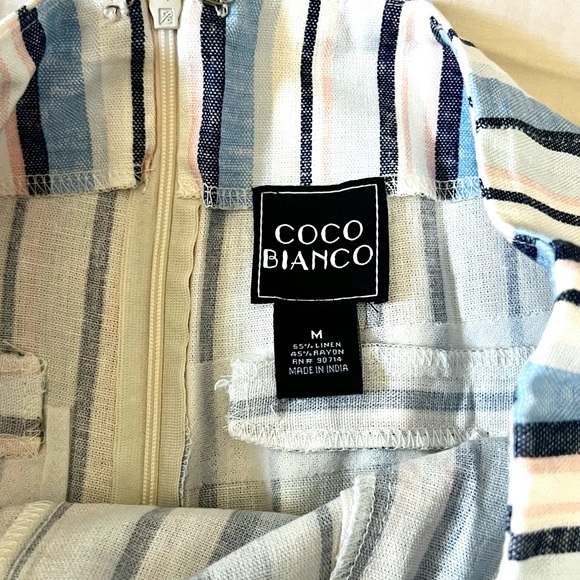 Coco Bianco,Linen/Rayon Cropped Wide-Leg Pants,Stripe Coastal Boho,EUC,Size M - Picture 4 of 9